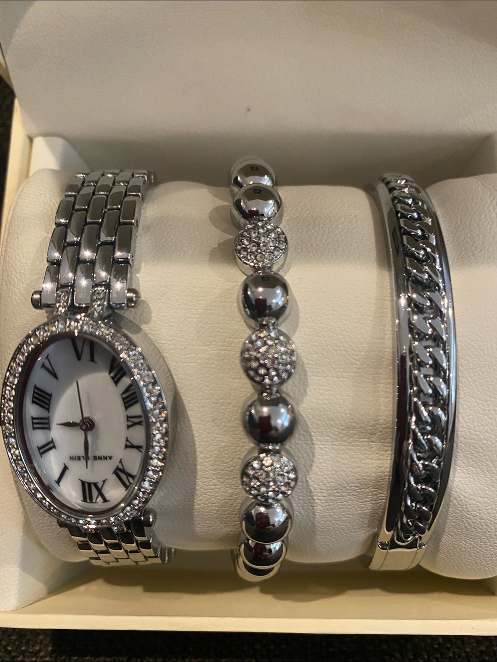 Anne Klein Silver-Tone Watch with Two Silver Bracelets. NIB MSRP Macys $125. - Picture 3 of 4